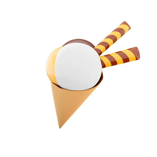 Rendering Ice Cream Three Scoops Waffle Cone Icon Render Ice — Stock Photo, Image