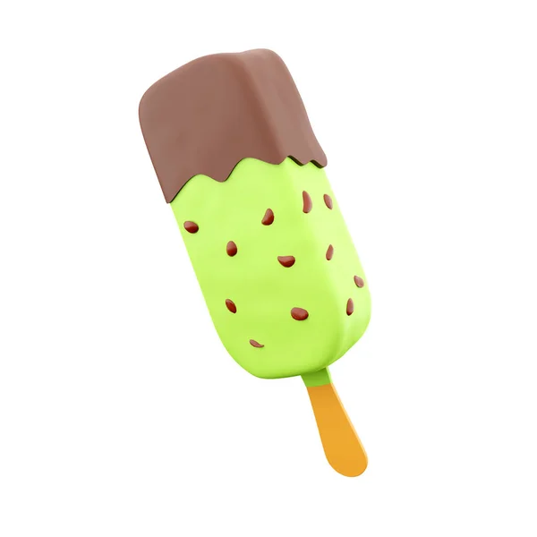 Podání Letní Dezert Vynikající Ikona Zmrzliny Vykreslit Jablečný Nanuk Čokoládovou — Stock fotografie