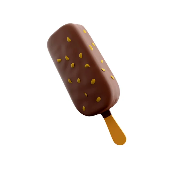 ナットアイコンを持つ3Dレンダリングポプシクル 3Dレンダリングチョコレートとナッツのアイコンとアイスクリーム — ストック写真