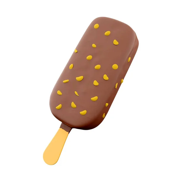 ナットアイコンを持つ3Dレンダリングポプシクル 3Dレンダリングチョコレートとナッツのアイコンとアイスクリーム — ストック写真