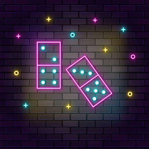 Domino Retro Arcade Neon Muur Donkere Achtergrond Baksteen Muur Neon — Stockvector