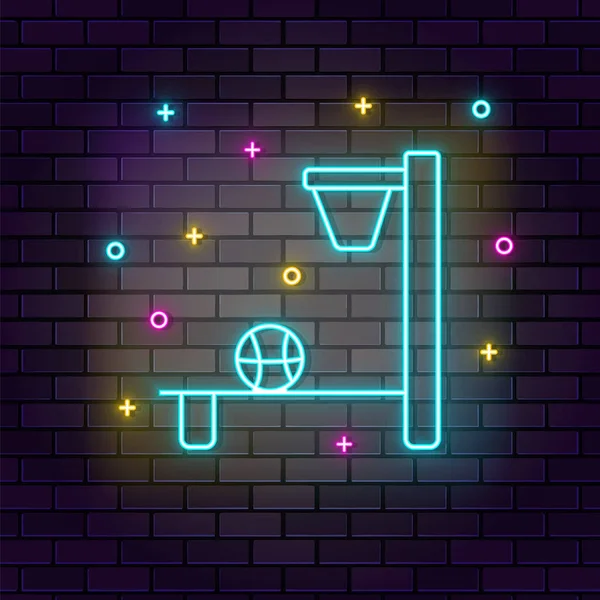 stock vector Basketball arcade electronic neon on wall. Dark background brick wall neon icon.