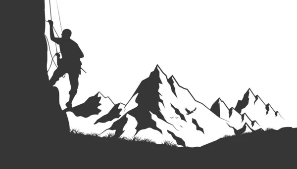 Silueta Alpinistului Care Urcă Muntele Creastă — Vector de stoc
