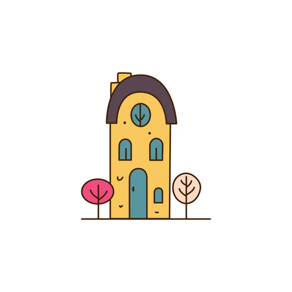 Sárga Ház Vektor Illusztráció Rajzfilm Stílusban Lakás Modern Ház Természetben — Stock Vector