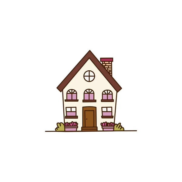 北欧スタイルの家のファサード 外観と外 自然の中でかわいい北欧の国の家 屋外のカントリーサイドのノースビル 白い背景に隔離されたフラットベクトルイラスト — ストックベクタ