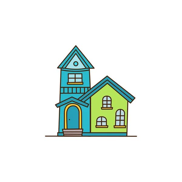 向量蓝色房子 传统建筑外型 住宅建筑立面 平面风格的插图 多彩的图标 — 图库矢量图片