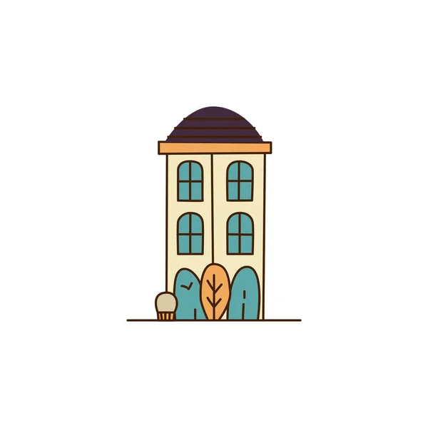Ilustração Vetorial Plana Minúscula Casa Campo Amarela Com Telhado Marrom — Vetor de Stock