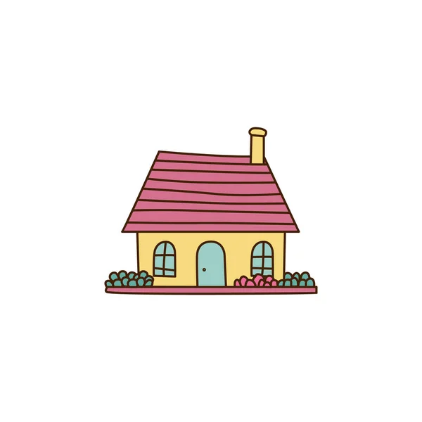Dessin Animé Vectoriel Maison Rose Vif Jaune Joli Bâtiment Illustration — Image vectorielle
