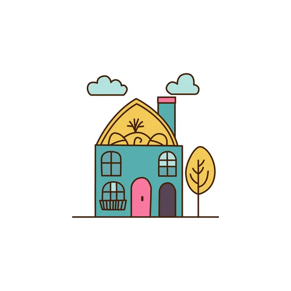 Blue House Vector Illustration Cartoon Style Flat Modern House Nature — Stock Vector