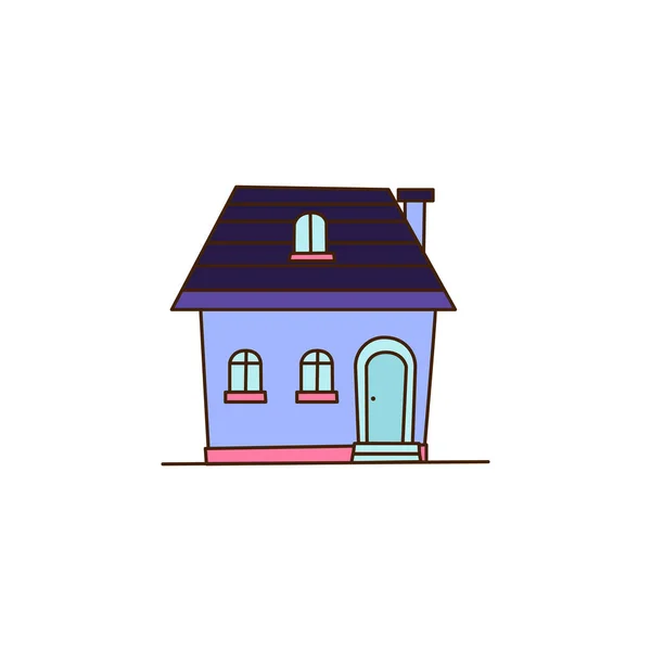 Vektorový Fialový Dům Hezký Dům Ilustrace Dětského Města Kreslený Plochý — Stockový vektor