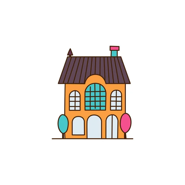 Современный Дом Труба Крыша Окна Двери Кирпич Внешний Дизайн Значок — стоковый вектор