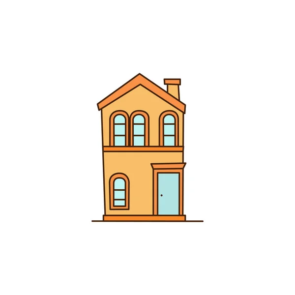 オレンジの民家だ ウェブサイトのポスターやバナー アパート ファサードと外観 近代的かつ伝統的な都市の建物 不動産や個人所有物 漫画フラットベクトルイラスト — ストックベクタ