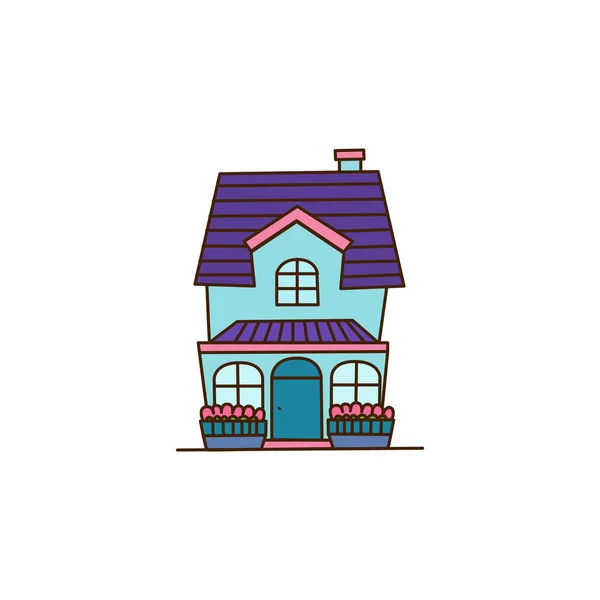 ベクター漫画紫色の家 かわいい建物だ 子供の町のイラスト 白に隔離された漫画のフラットベクトルイラスト — ストックベクタ