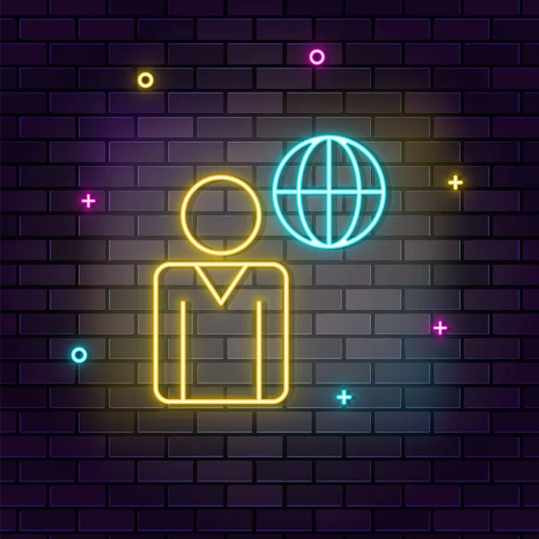 全球商业 深色砖墙上的彩色霓虹灯图标 — 图库矢量图片