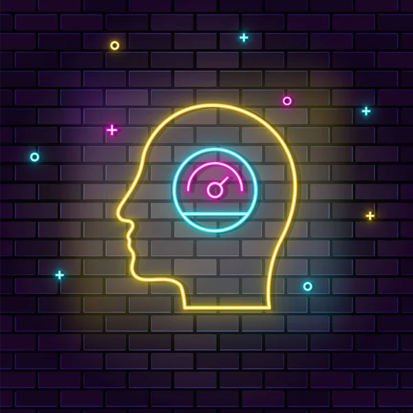 深色砖墙上的人脑 生产力 彩色霓虹灯图标 — 图库矢量图片