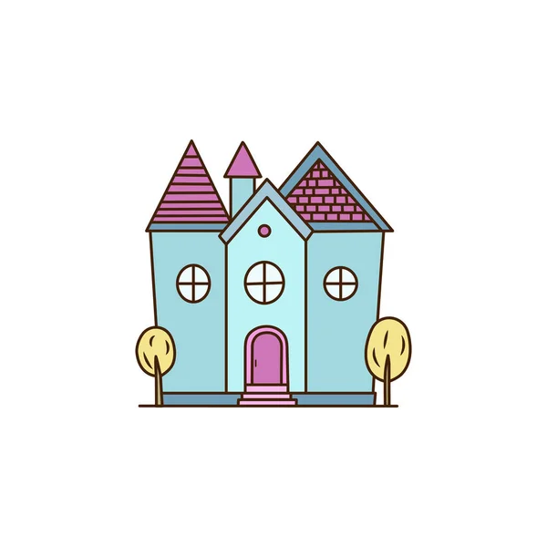 Векторний Синій Будинок Традиційний Архітектурний Стиль Фасад Житлового Будинку Ілюстрація — стоковий вектор