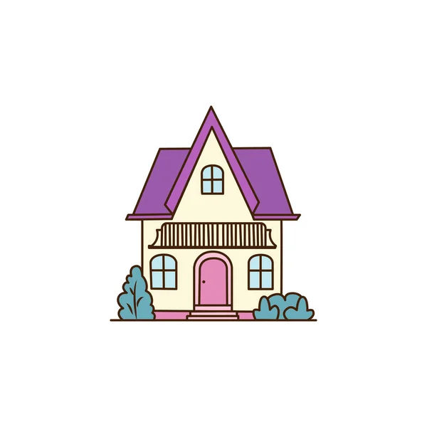 Desenho Clássico Casa Família Americana Desenhos Animados Ilustração Tradicional Vetor —  Vetores de Stock