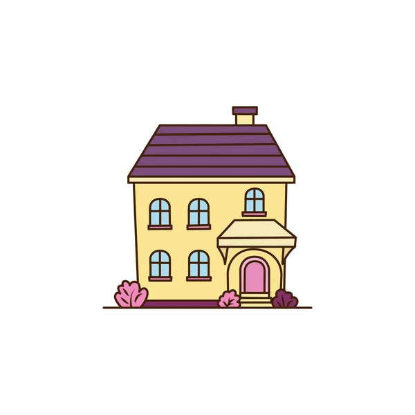 Vektor Ilustrasi Rumah Lantai Kuning Dengan Loteng Terisolasi Pada Latar - Stok Vektor