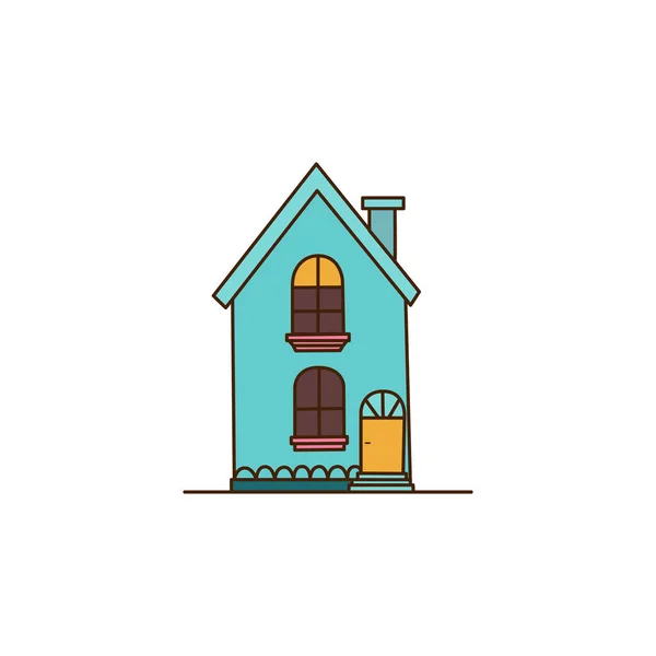 Cute Cartoon Blue House Vector Illustration House Two Windows Flat — Stock Vector