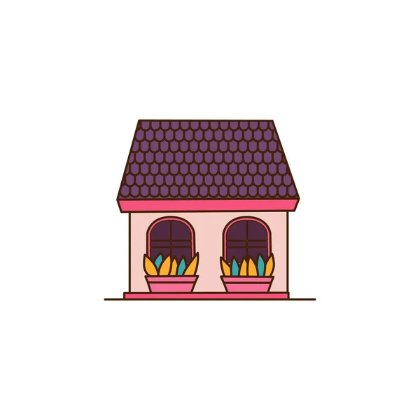 Jolie Petite Maison Rose Dans Style Plat Illustration Vectorielle Chalet — Image vectorielle