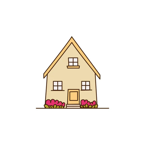 Illustrazione Vettore Casa Gialla Stile Cartone Animato Appartamento Casa Moderna — Vettoriale Stock