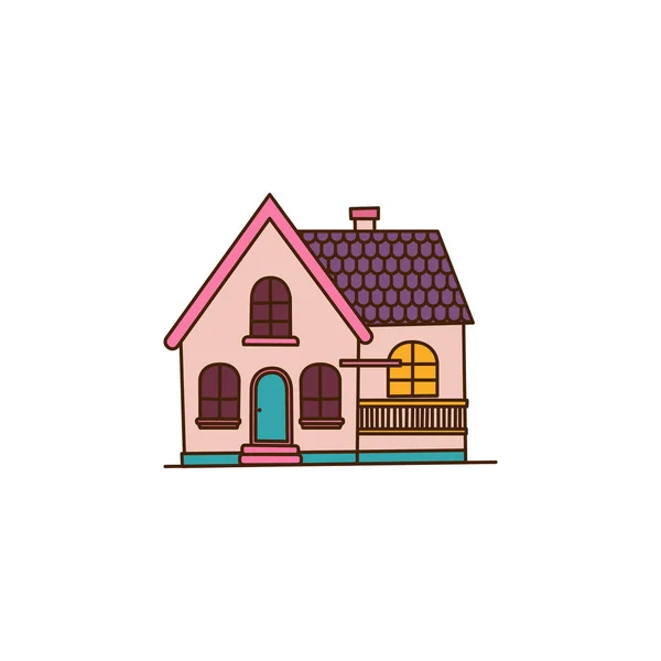Desenhos Animados Vetoriais Rosa Brilhante Casa Roxa Edifício Bonito Ilustração — Vetor de Stock