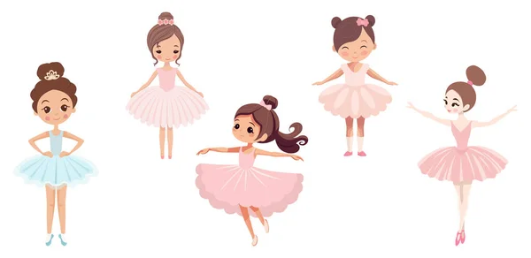 Princesas Bailarina Desenhos Animados Meninas Bonitos Dançarinos Personagens Menina Vestido — Vetor de Stock