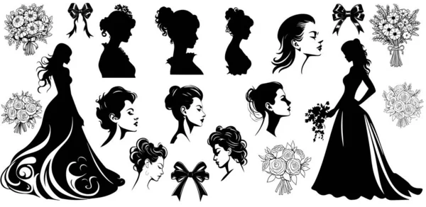 Set of silhouettes of princess on white background
