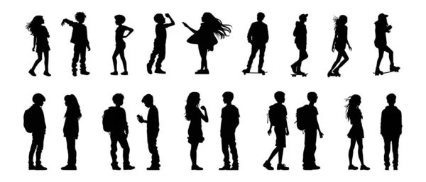 Children Silhouettes Playing Outdoor Isolated White Background Collection Happy Children — Stock Photo, Image