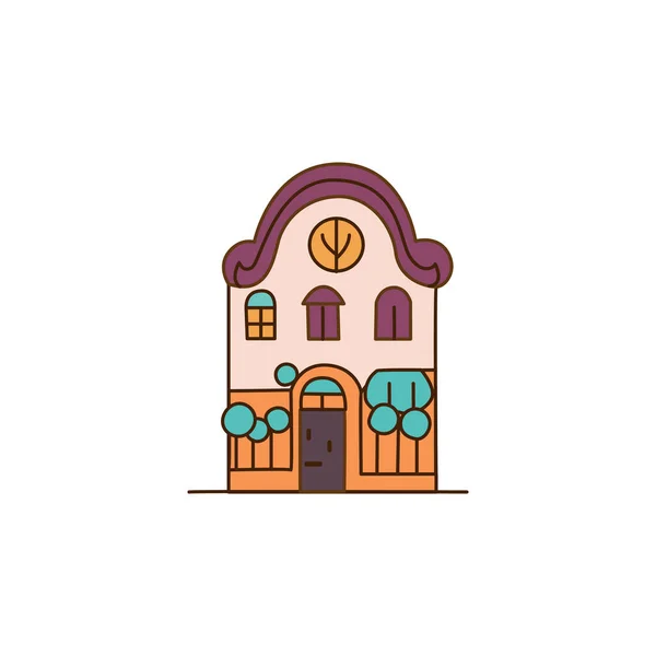 ベクトルシンプルな漫画スタイルのモダンなフロントサイドハウスアイコン ベクトル奇妙な家で苔のアイコン — ストックベクタ