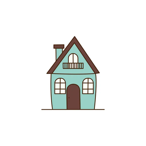 Kahverengi Çatılı Baca Ikonlu Vektör Karikatür Evi Balkon Simgesi Olan — Stok Vektör