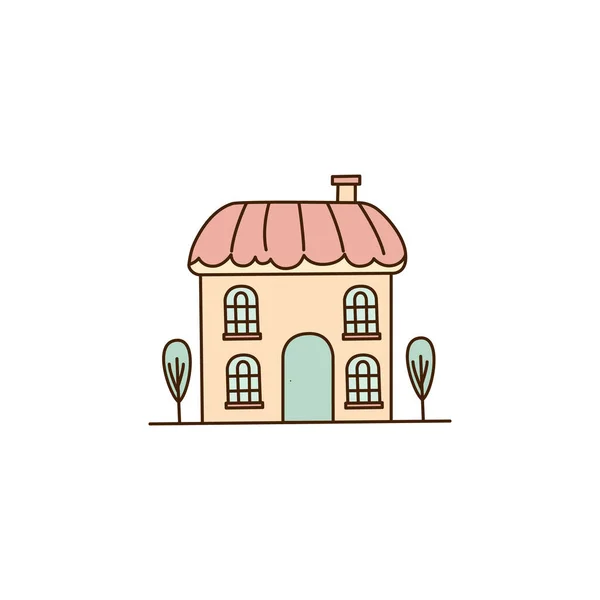 Векторний Мультяшний Будинок Рожевою Піктограмою Даху Векторний Будинок Двома Значками — стоковий вектор