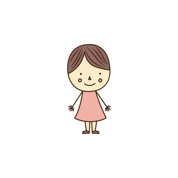 Vektor Cartoon Kind Mit Rosa Kleid Ikone Vektormädchen Mit Gepflegtem — Stockvektor