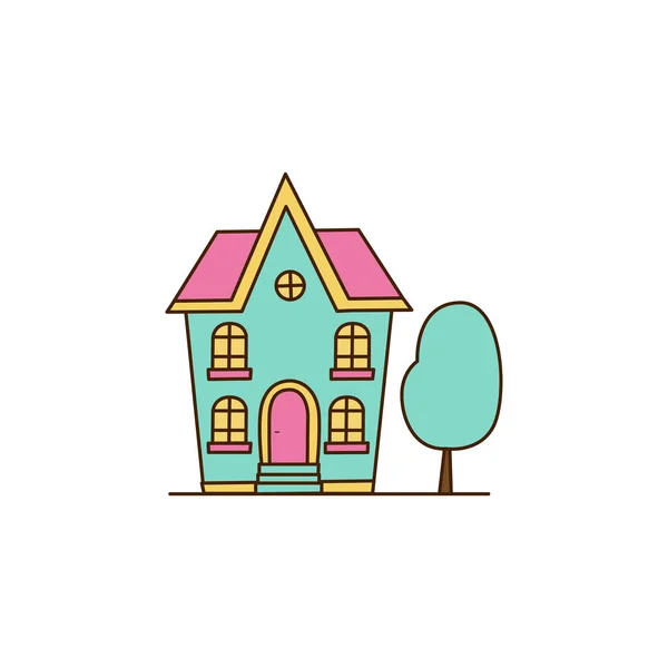 Vector Schöne Blaue Haus Ikone Vektor Illustration Des Süßen Hauses — Stockvektor