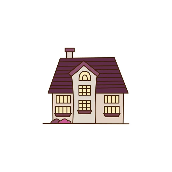 郊外の邸宅のアイコンとベクトル風景 紫色の屋根のアイコンとベクトルの大きな家 — ストックベクタ
