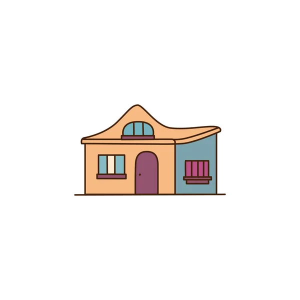 ベクター漫画の家フラットスタイルのアイコン 紫色のドアと3つの窓のアイコンを持つベクトルのシンプルな家 — ストックベクタ