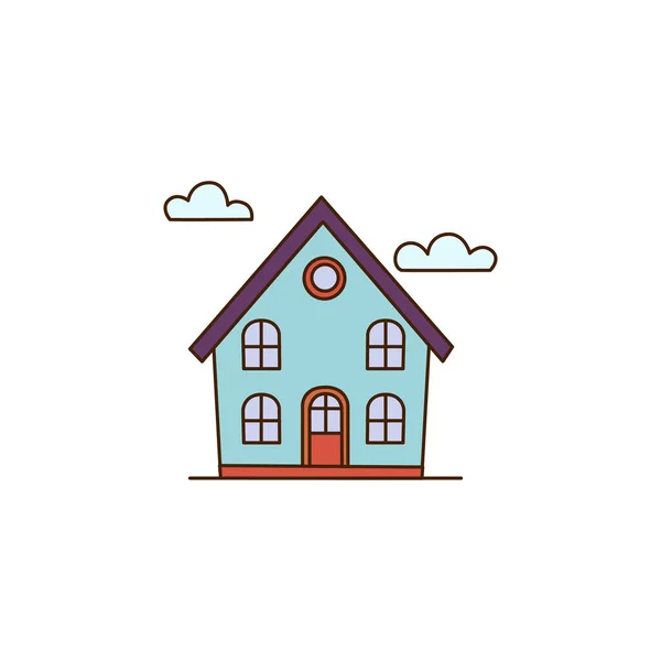Vector Cartoon Blue House Clouds Sky Icon Vector House Red — Stock Vector