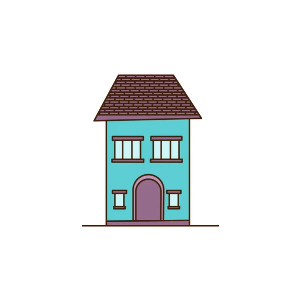 ベクトル紫色のドアのアイコンを持つブルーの2階建ての家 2つの小さな窓のアイコンと2つの大きな窓のベクトルハウス — ストックベクタ