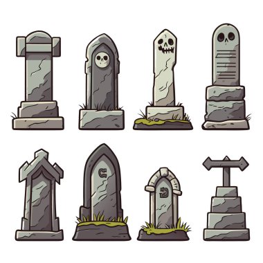 vector set of various tombstones. Stone marble tombstones. Memory of the dead vector illustration on white background. clipart