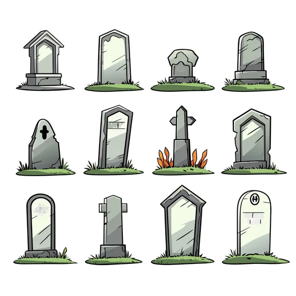 Векторный Набор Различных Надгробий Каменные Мраморные Надгробия Память Мертвых Векторных — стоковый вектор