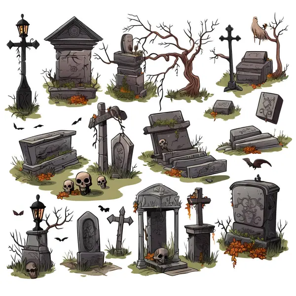 Векторный Набор Различных Надгробий Каменные Мраморные Надгробия Память Мертвых Векторных — стоковый вектор