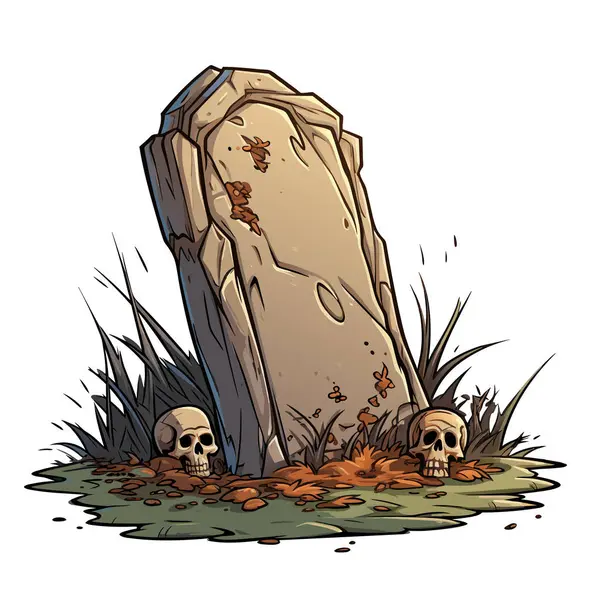 スケルトンヘッドを持つベクターヘッドストーン 墓石が墓地に 白い背景に木のベクターのイラストが付いている古代の墓石 — ストックベクタ