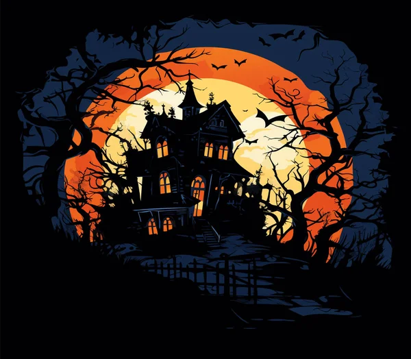 Paisagem Vetor Halloween Cemitério Árvores Negras Assustadoras Redor Castelo Assustador —  Vetores de Stock