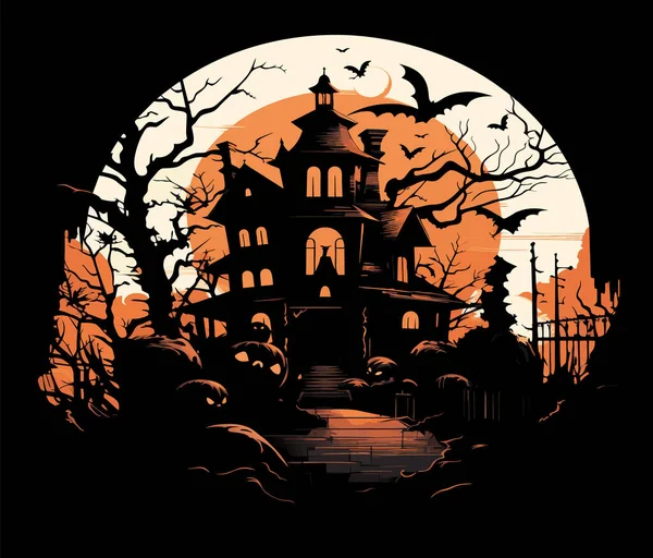 Halloween Friedhofsszene Eindringlicher Alptraum Heiliger Hintergrund Cartoon Horror Burglandschaft Beängstigende — Stockvektor