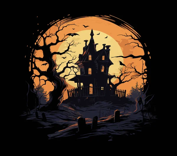 Adegan Halloween Kuburan Haunting Mimpi Buruk Hallowen Background Kartun Horor - Stok Vektor