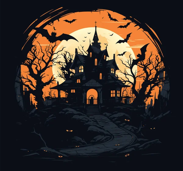 Halloweenský Hřbitov Strašidelná Noční Můra Hallowen Pozadí Karikatura Horor Zámek — Stockový vektor