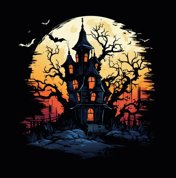 Cena Cemitério Halloween Assombrando Pesadelo Hallowen Fundo Cartoon Horror Castelo —  Vetores de Stock