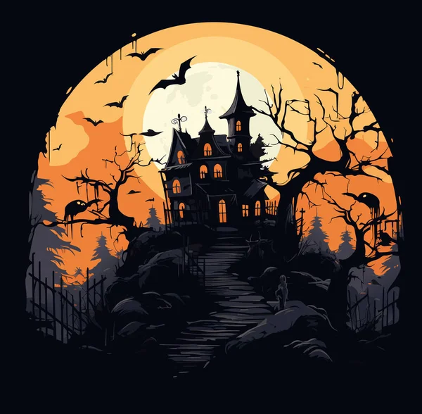 Escena Halloween Pesadilla Inquietante Fondo Hallowen Dibujos Animados Horror Castillo — Vector de stock