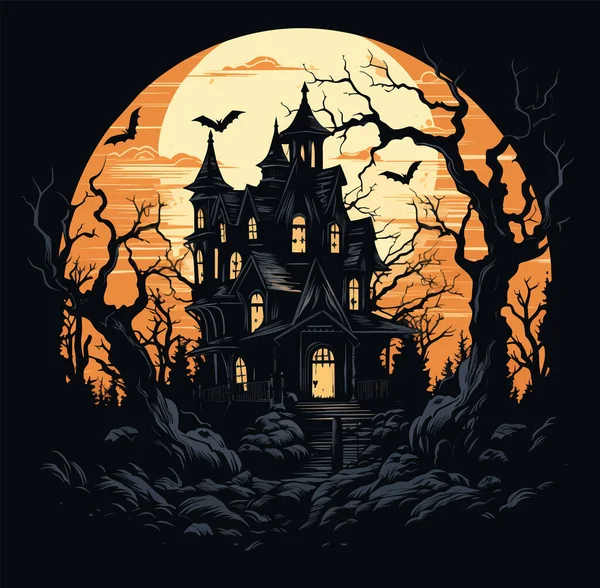 Escena Halloween Pesadilla Inquietante Fondo Hallowen Dibujos Animados Horror Castillo — Vector de stock