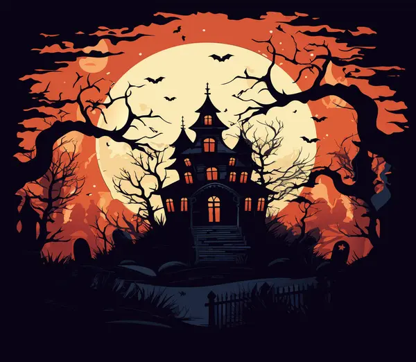 ハロウィン墓地のシーン ハンティング悪夢のホロウィーン背景 漫画ホラー城の景色の恐ろしい幽霊暗い森の丘 墓地ハロウィーンのベクターイラスト — ストックベクタ